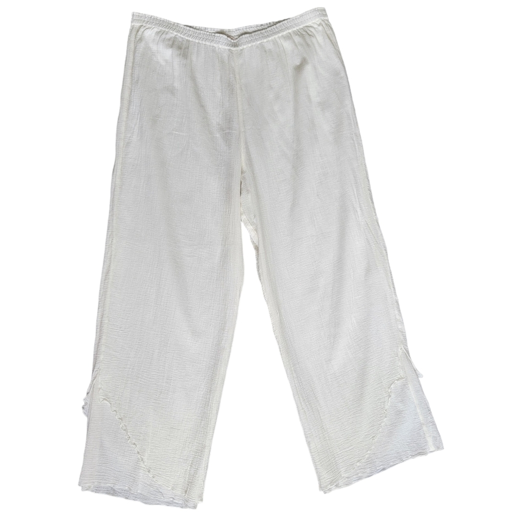 Soft Surroundings Cream La Marche Gauze Pants Wide Leg Split Hem Beachy …